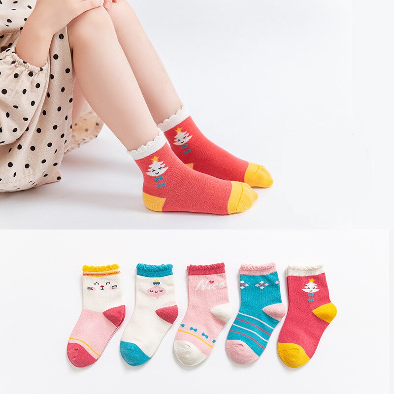 5Pcs Kinderen Sokken Herfst En Winter Sokken Kinderen Cartoon Sokken Jongens En Meisjes En Najaar Vloer sokken Baby Sokken