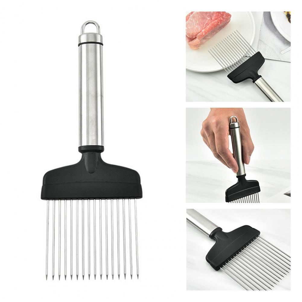 Stainless Steel Onion Needle Onion Fork Cutter Vegetable Slicer Anti-rust Portable Onion Slicer Cutter for Kitchen Accessories