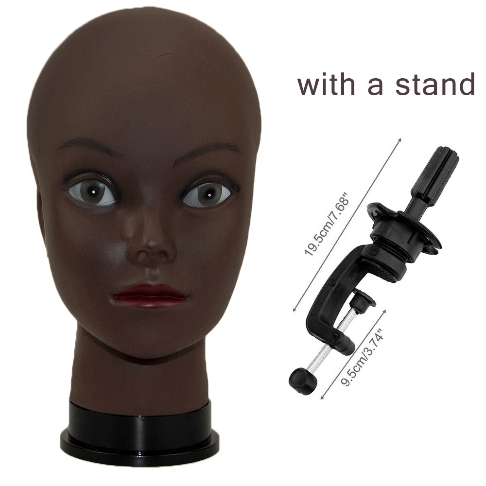 Black Afro Cosmetology Mannequin Head Bald Manikin head for Wigs Making Wig Display Hat Display Glasses Display with Free Clamp: Black head stand