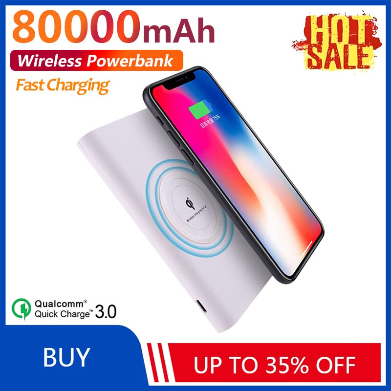 80000mAh Qi Wireless Power Bank Portable External Battery Large Capacity Fast Charging Phone Charger For Xiaomi iPhone Samsung