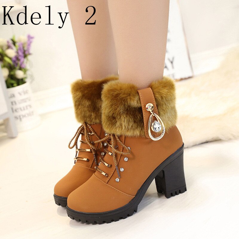 Chaussures d'hiver à talons hauts femmes bottes d'hiver femmes bottes à talons hauts en peluche chaussures de fourrure chaude dames cheville Botas cristal