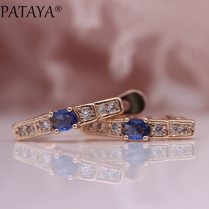 PATAYA Oval Green Earrings Women Wedding Cute Fine Jewelry 585 Rose Gold Multicolor Natural Zircon Dangle Earrings: sapphire