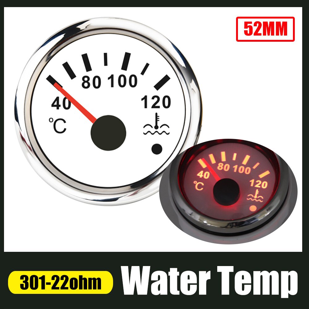 40-120 ℃ wskaźnik temperatury wody 52mm termometr wodny czerwony podświetlany wskaźnik temperatury wody z niskim alarmem dla motocykla łodzi motorowych
