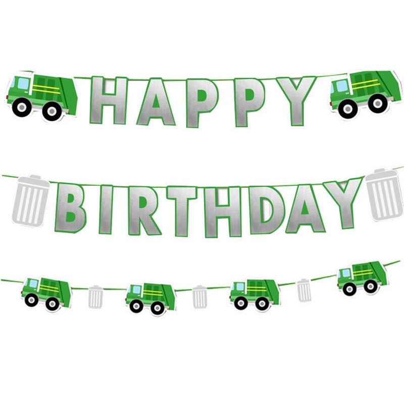 Banderole joyeux anniversaire camion poubelle | Décorations de fête prénatale anniversaire, stand Photo, banderoles joyeux anniversaire, drapeaux en guirlande