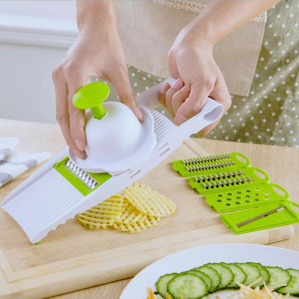 Cortador de verduras multifunción, utensilios de cocina, cortador de mandolina, rallador para accesorios para verduras, herramientas de patata y zanahoria: STYLE 1 Green