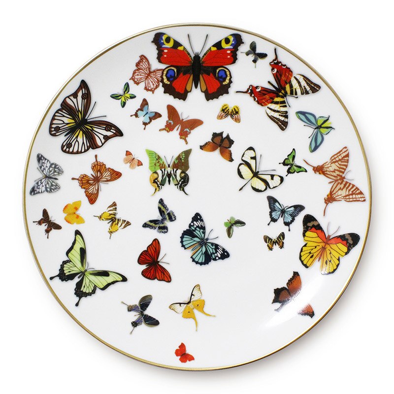 Ceramic Tray Gold Rim Plate Flat Dish Cake Dinner Tray Bowl Tableware Butterfly Bone China Tea Milk Cup Coffee Cup and Saucer