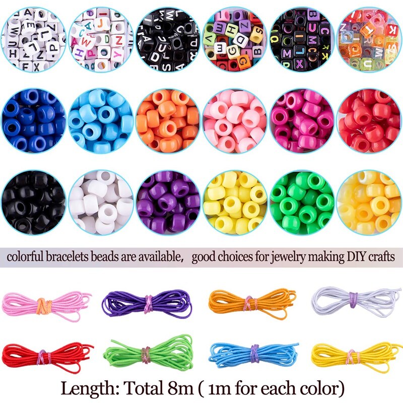 1000 Stuks Armband Maken Kralen Abc Kralen Pony Beads Letter Alfabet Kralen Met 8 Rolls Kleurrijke Elastische Armband String Voor J