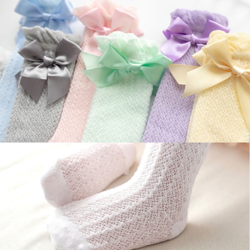 Bébé été mince Anti-moustique bas bulle bouche Vertical rayé nœud maille bas Bowknet princesse robe jambières