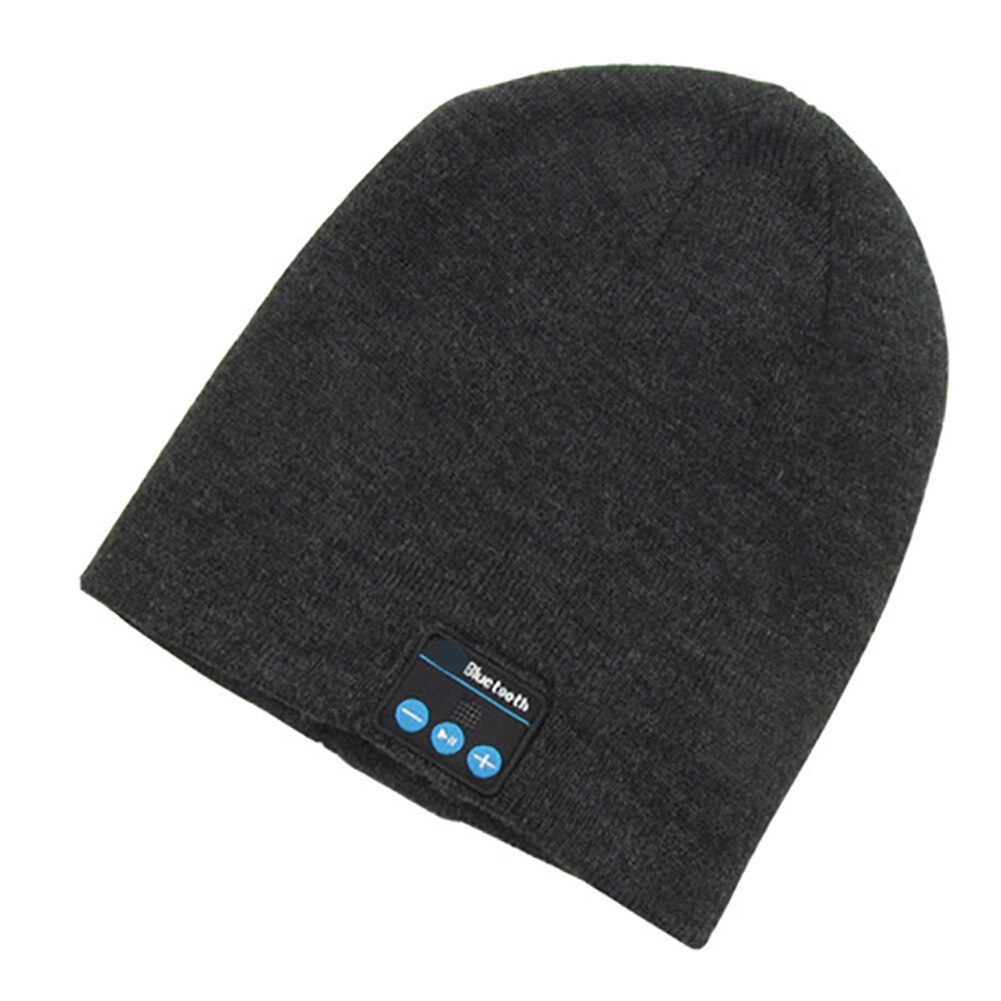 Draadloze bluetooth-muts, gebreide fluwelen wintermuts met ruitjesmotief, magische warme slimme muts, draadloze unisex muts met koptelefoon: Donkergrijs