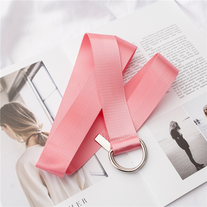 FOLOBE Women Unisex Belt Solid Canvas Belts Woven Female Fabric Waistband White Black Red Yellow Men: Pink