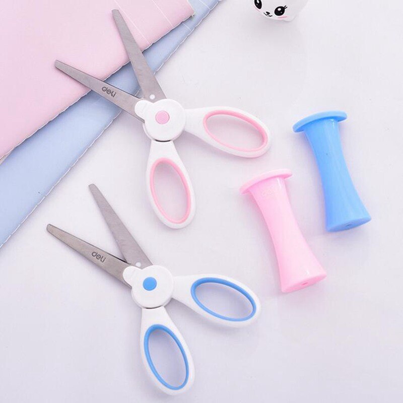 Kids School Scissors Cutting Scissors Safety With Protective Cover Cartoon Rabbit Scissors Paper Scrapbook Handmade DIY Craft