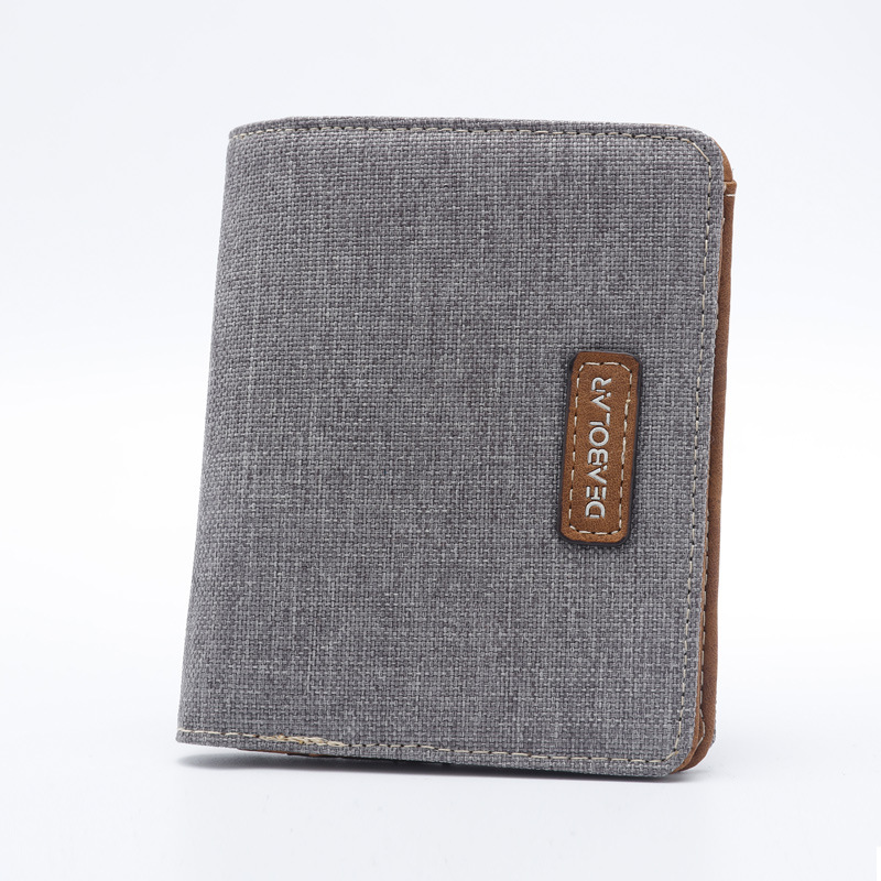 Cartera de cuero sintético para hombre, cartera masculina delgada de lona y cuero sintético, con tarjetero y estuche para tarjetas de crédito, color negro, azul y gris, 2022: Type B gray