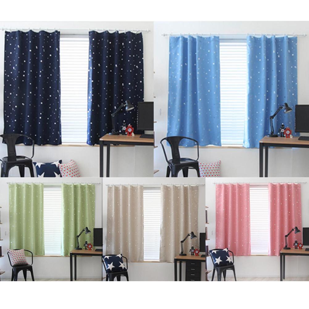 Shiny Stars Blackout Curtains Shading Polyester for Kids Children Bedroom Korean Style Window Voile Tulle Curtains