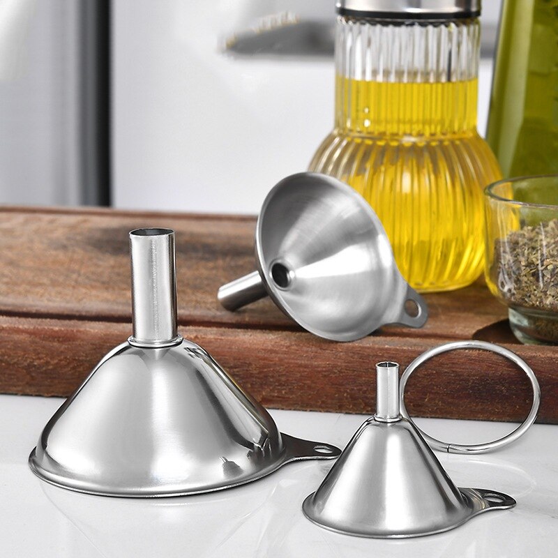 Juego de embudo pequeño de acero inoxidable 3 piezas Transferencia de aceites esenciales líquido filtro embudo para herramientas de cocina del hogar