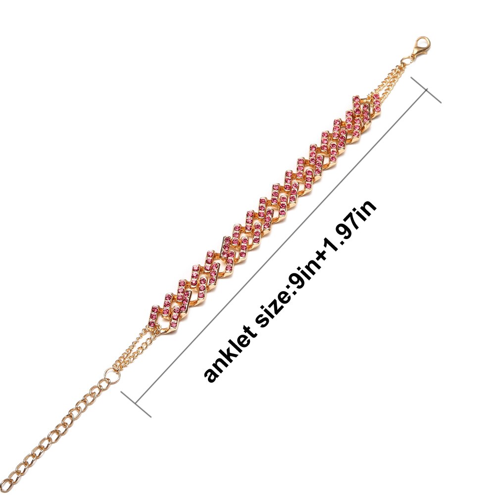 Tobillera ostentosa con diamantes de imitación para Eslabón cubano, cadenas para el tobillo, sandalias para mujer, cadena para pies descalzos, joyería al por mayor