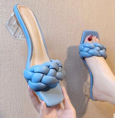 Kvinnor skor tofflor klackar fyrkantig tå låg slides godis färger hög mjuk block pu tyg grundläggande rom blommig gummi pumps: 2 / 38
