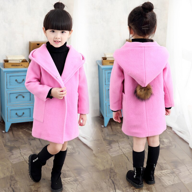 Retail Herfst/Winter Meisjes Mode Uitloper Kinderen Wollen Windjack Meisjes Jas Jas Katoen Korea Stijl Effen Kleur: pink / 4
