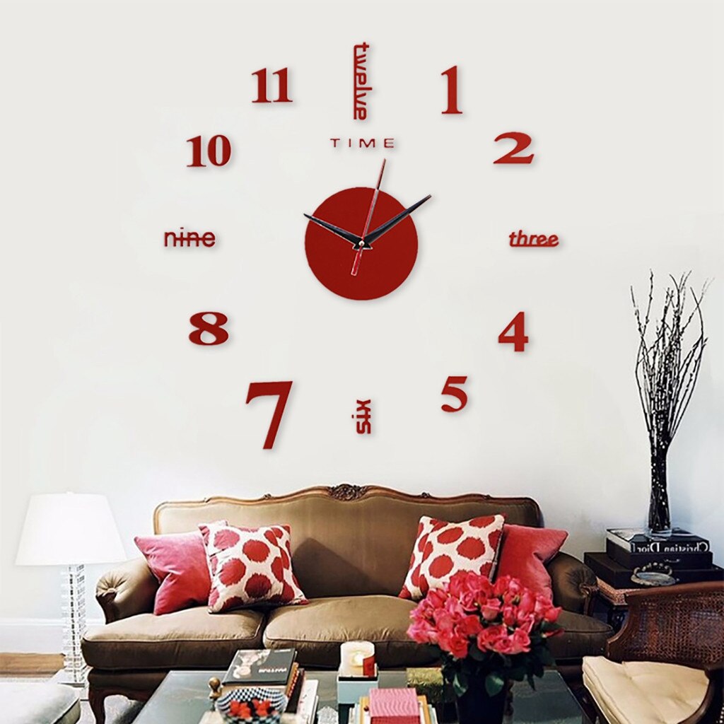 Wall Clock Frameless DIY Wall Mute Clock 3D Mirror Surface Sticker Home Diy Acrylic Clock Office Decor living room 50x50cm