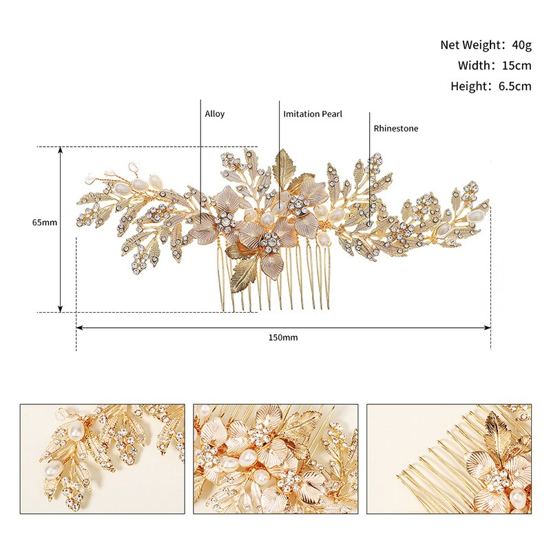 Haarspelden met miallo-bladmotief, bruidsaccessoires voor vrouwen, gouden bruidshoofdtooi met strass-steentjes, feestjuwelen