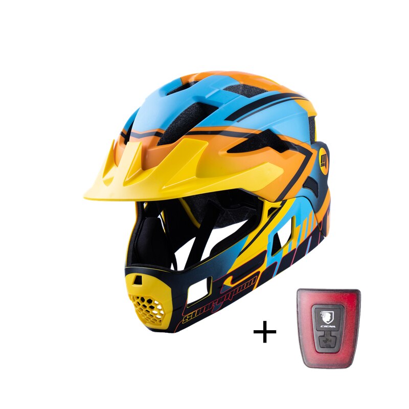 SUNRIMOON Full Face Pubike Push Bike Helmet Cycling with Taillight Detachable Outdoor Sports Safety Helmet Cascos Ciclismo Mtb: Yellow 2 With Light