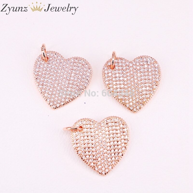 10 pçs strass forma de coração adorável de alta qualidade zircônia cúbica empedrada descobertas joias