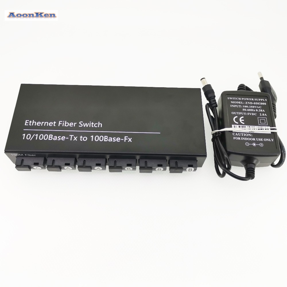 10/100M Ethernet Fiber switch Ethernet to Fiber 25km Fiber Optic Converter 2 RJ45 6 Fiber Ports Fiber Optical Media Converter