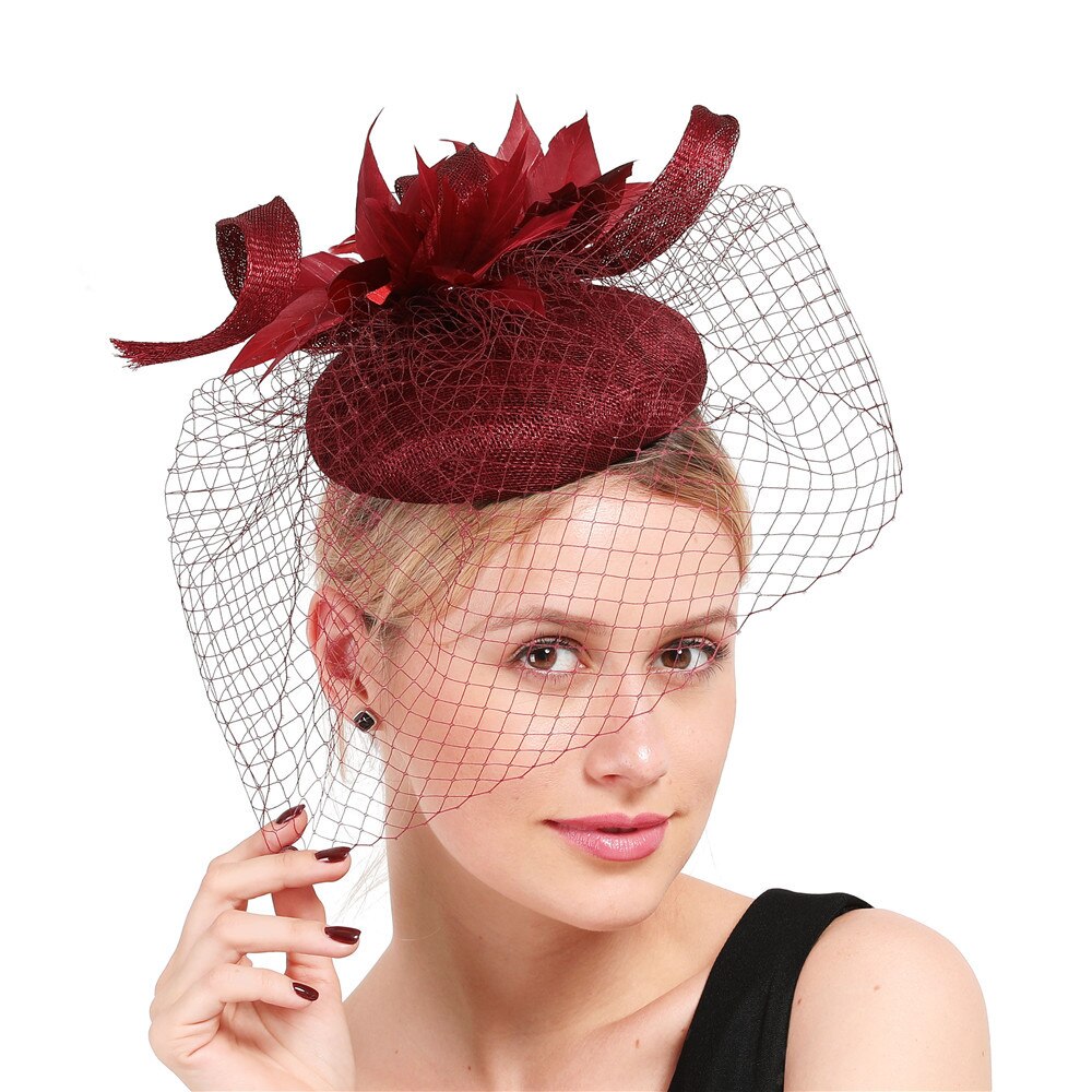 Chapeau de soirée pour femmes, couvre-chef pour fête de mariage, église, couvre-chef, filet pour le visage, accessoires pour cheveux