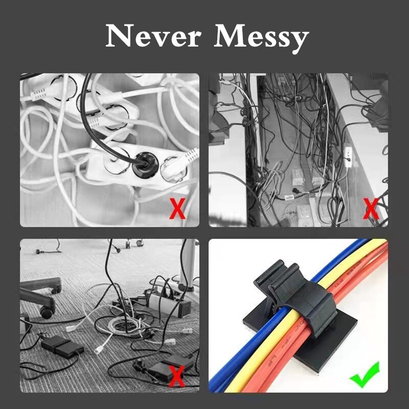 10pcs Cable Organizer Self Adhesive Cable Clips Table Cable Management Adjustable Cord Holder For Car PC TV Charging Wire Winder