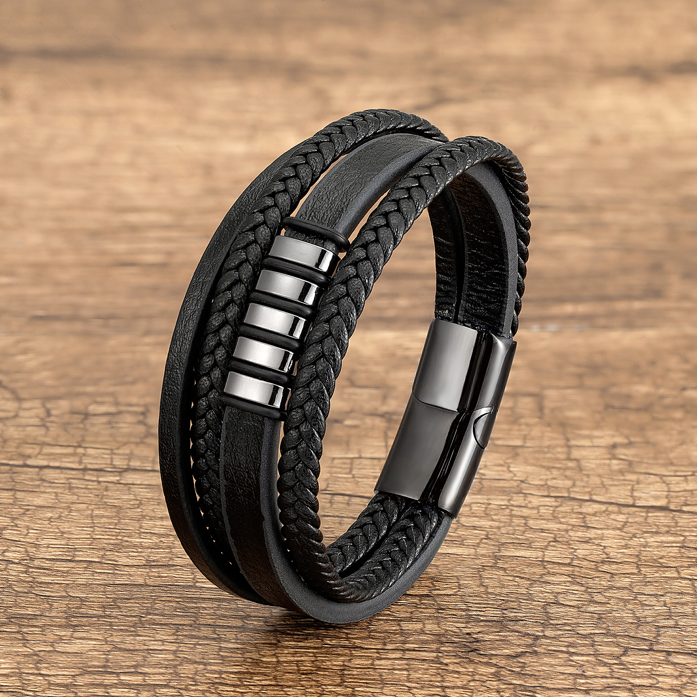 Klasyczny Design ręcznie tkane skórzane bransoletki mężczyźni zapięcie magnetyczne ze stali nierdzewnej Charms bransoletka na rękę Homme męska biżuteria prezenty