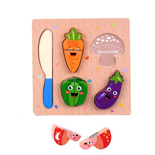 3D Wooden Puzzle Cutting Fruits Vegetables String Pretend Play Learning Early Educational Toys For Children Kids: H