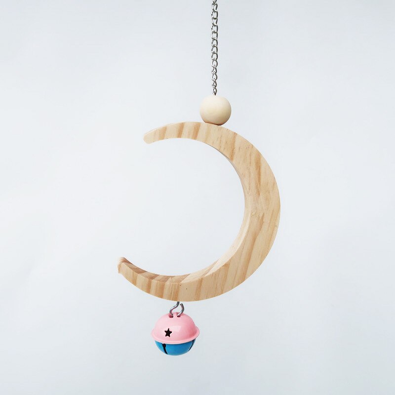 Vogel Schommel Maan Vormige Natuurlijke Houten Grappige Kralen Vogels Swing Stand Papegaai Swing Baars Met Bell Huisdier Opknoping Speelgoed Benodigdheden