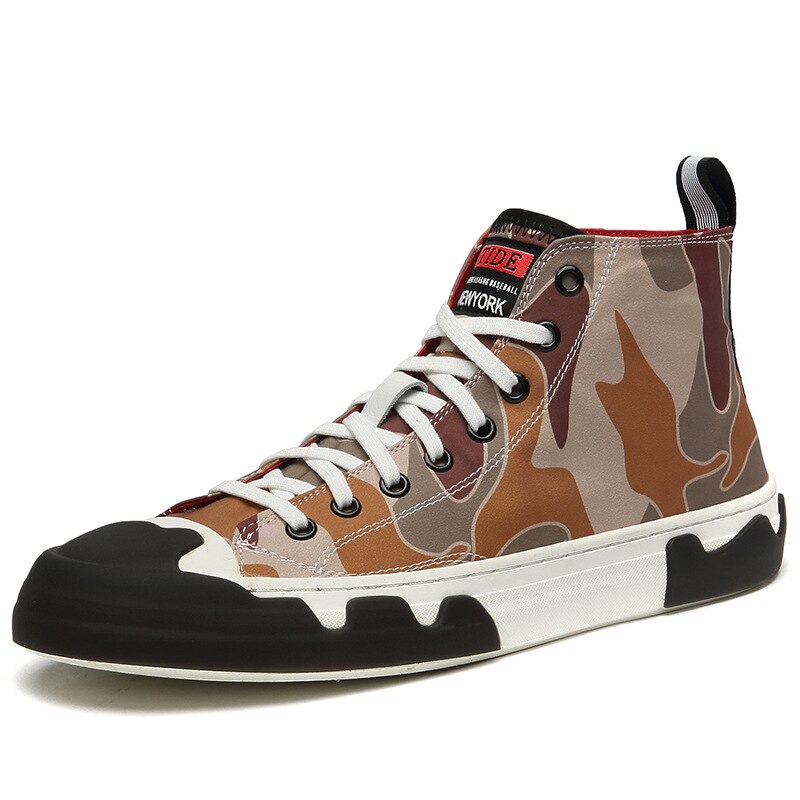 Heren high top canvas schoenen camouflage heren sneakers ademend antislip veterschoenen heren gevulkaniseerde schoenen herenschoenen: Bruin / 7