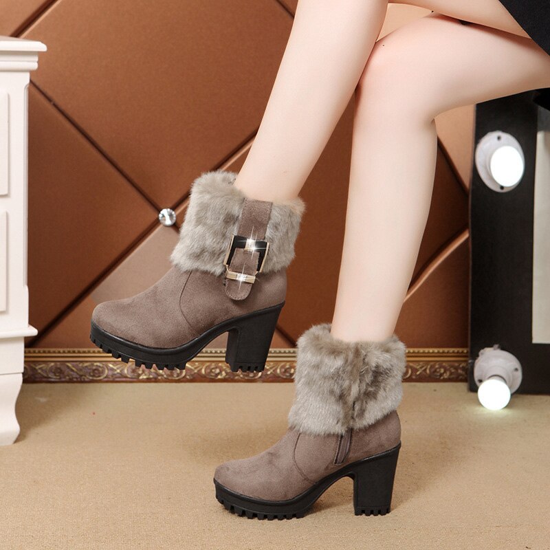 Dames enkellaarsjes winter hoge hakken zachte warme schoenen rits platform dames pumps antislip dames laarzen sneeuwlaarzen