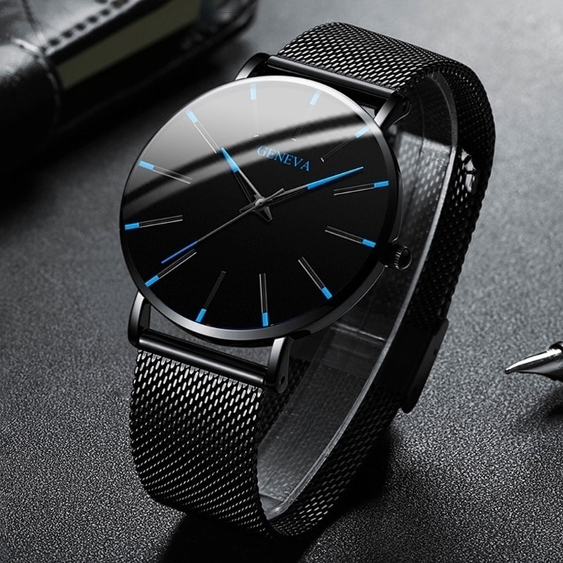 Heren ultradunne horloges minimalistische eenvoudige heren zakelijke roestvrijstalen mesh band quartz horloge relogio masculino