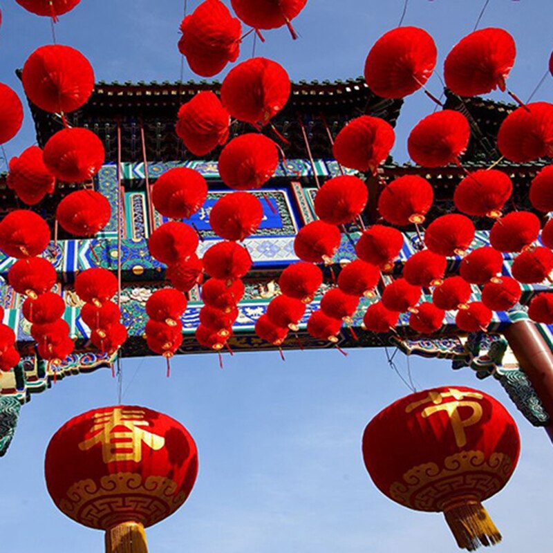 Traditional Chinese Red Plastic Lantern For Chinese Year Decoration Hang Waterproof Festival Home Ornaments Lanterns