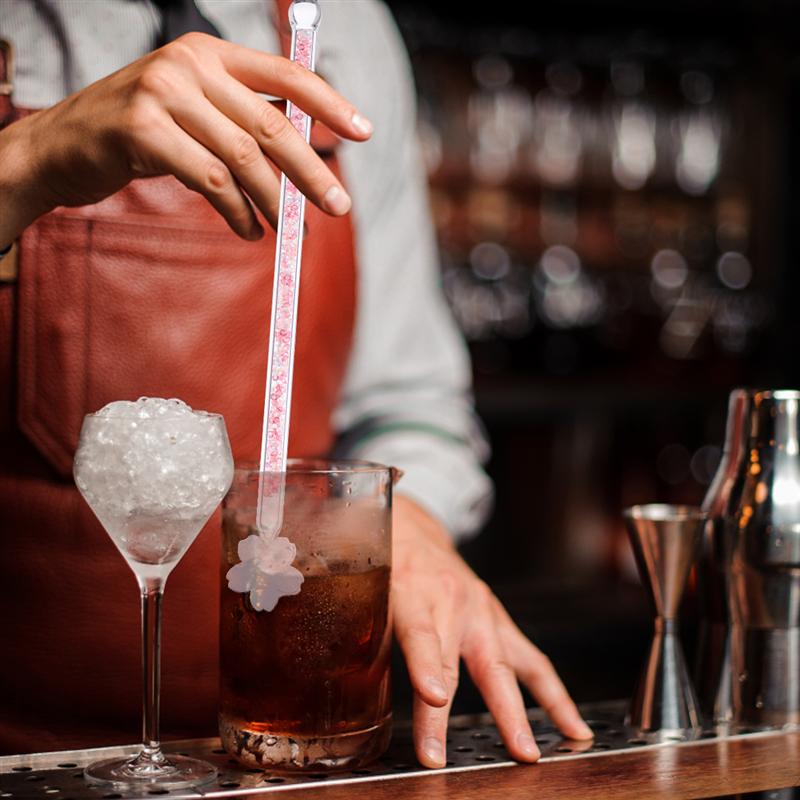 Round Top Stir Stick Shiny Glass Stick Sakura Shaped Stirrer Glass Stir Rods for Stirring Home Bar Juice