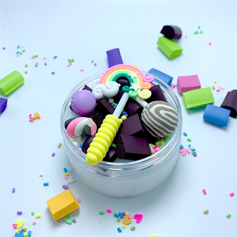 100ml Rainbow arcilla polimerica Charms Clear Slime Beautiful Color Lollipop Slime box Kids Relief Stress Toys brain game A40: white