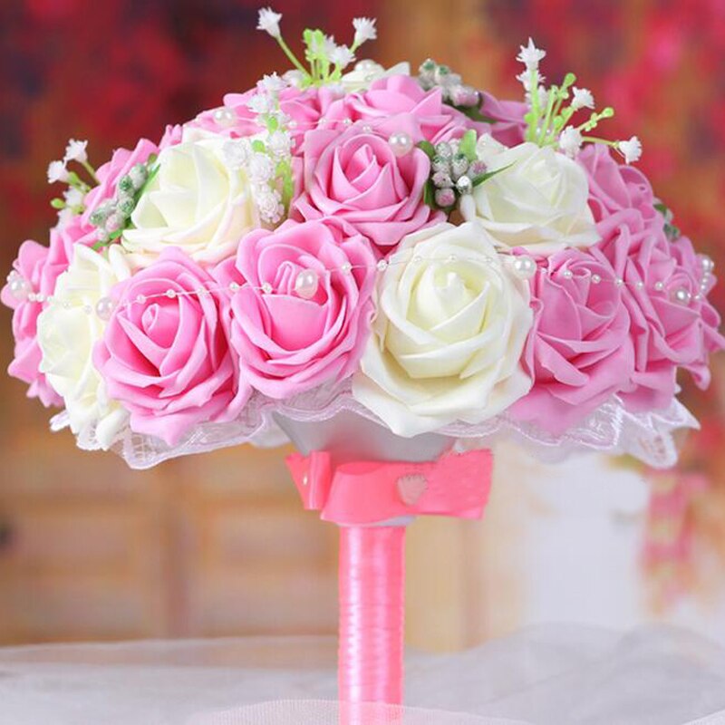 Bouquet de mariage magnifique avec des roses et des perles, blanc, Rose, violet, corail, rouge, bordeaux, pour demoiselle d&#39;honneur