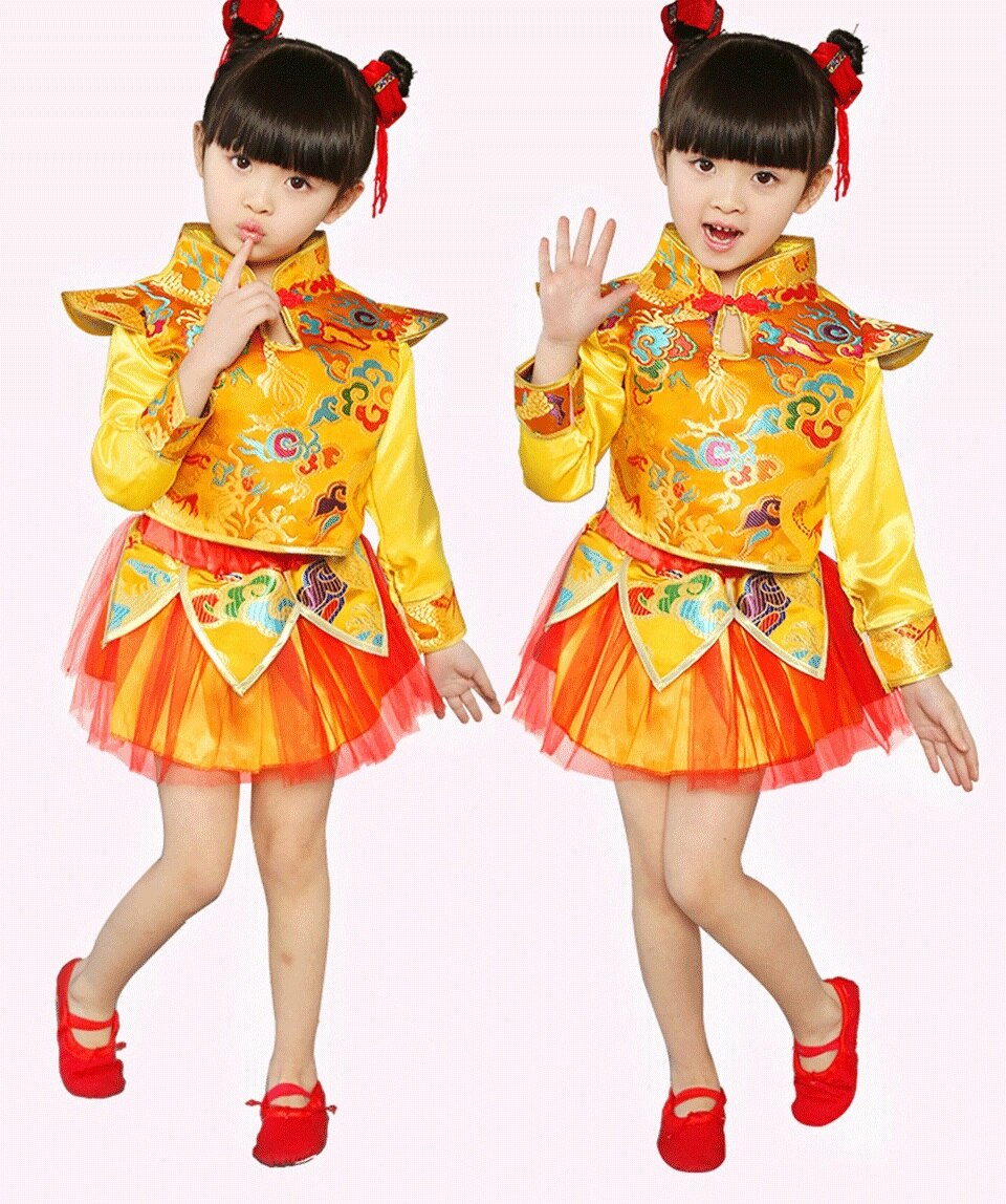 girls kung fu clothing boys dance chinese dragon costume for kids chinese folk dance costume costumes: A / L