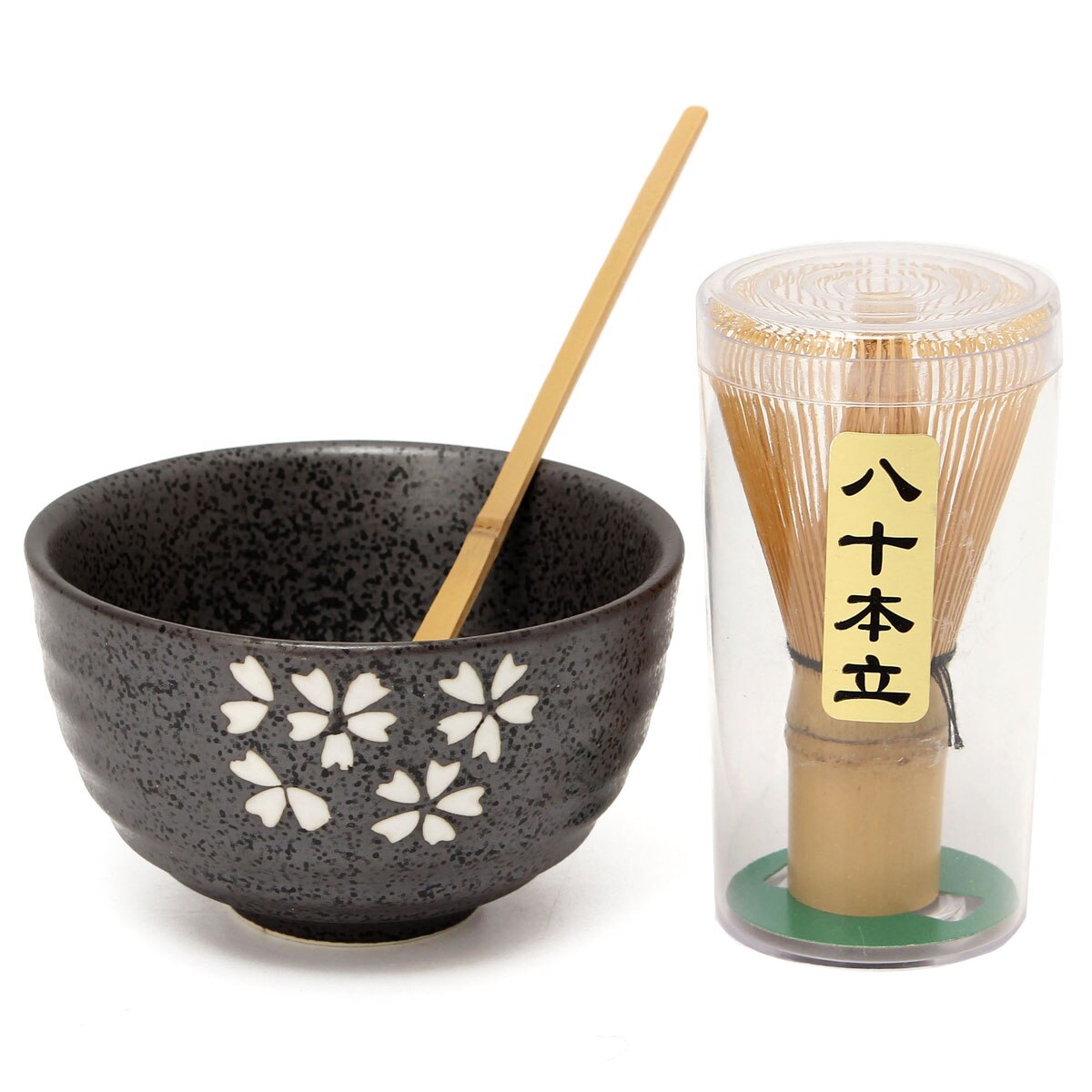 4 Style Fine Japanese Ceremony Matcha Ceramic Bowl With Bamboo Whisk Scoop Teaware Tool Set For Coffee And Tea: Blossoms