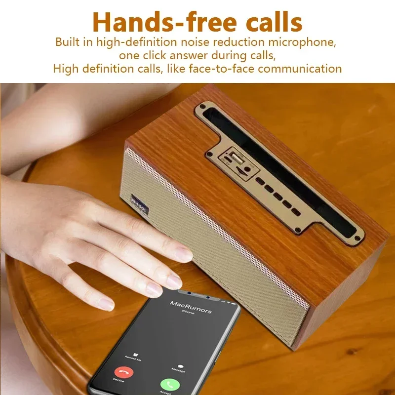 Multifuncional Retro De Madeira Bluetooth Speaker, Subwoofer Sem Fio, Sistema de Som Remoto, Suporte Do Telefone Móvel, Desktop Portátil FM