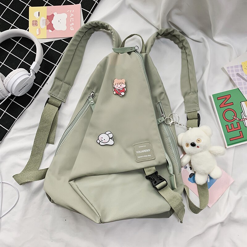 DCIMOR Folding Buckle Backpack Waterproof Nylon Women Backpack Casual Bag Daily Backpacks рюкзак женский Student Schoolbag: green / only backpack