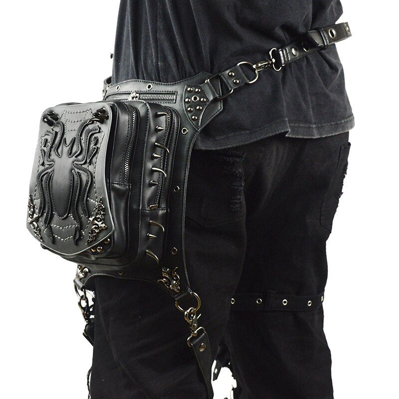 Gothic Black Spider Taille Tas Retro Rock Beenzak Steampunk Crossbody Lederen Telefoon Case Houder Punk Fanny Pack