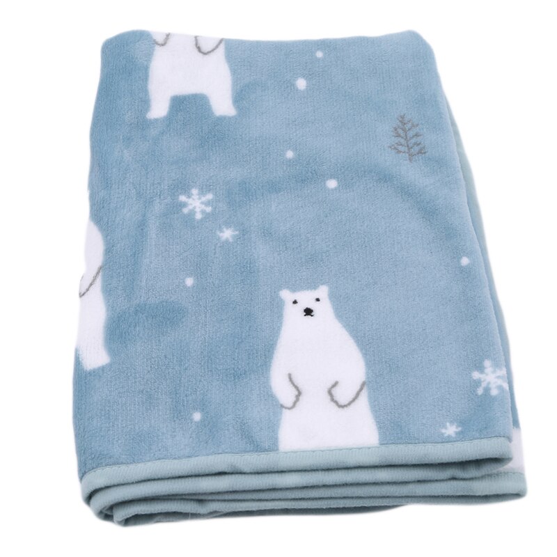 Blød flannel sød isbjørn tegneserie børn komfortabelt sovende tæppe efteråret lur quilt: Blå