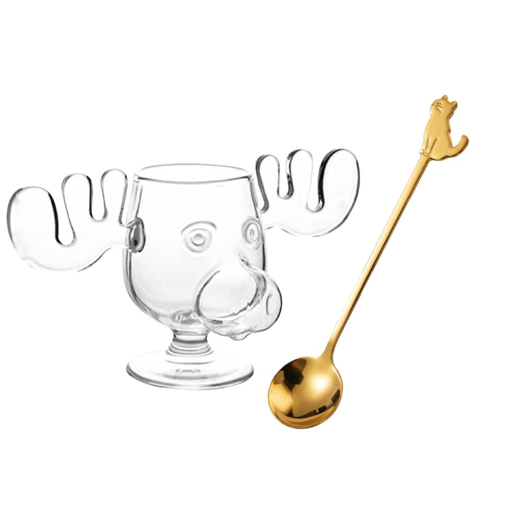 1-3PCS 240ml 8oz Christmas Vacation Moose Mug Christmas Reindeer Head Elk Glass Wine Beer Water Juice Milk Glass: Blue