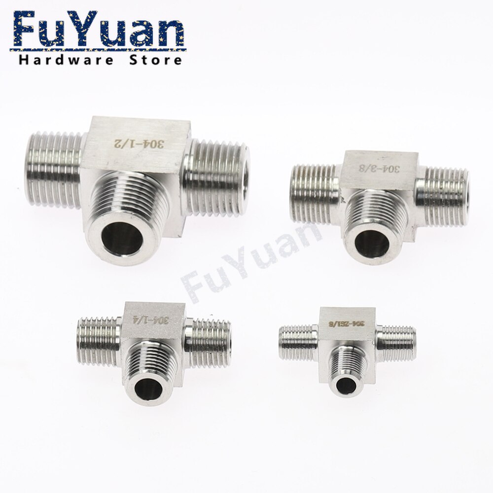 1pc T Type conversion high pressure Fittings 1/4" 3/8" 1/2" 3/4" Male Tee 3 Way Pipe Fitting SS304 Stainless Steel Water Gas Oil