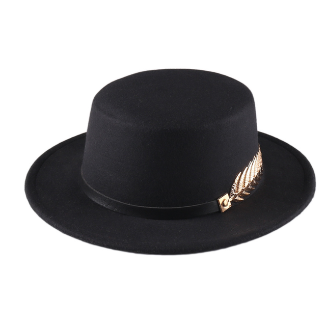 Retro Vilten Hoeden Zwart Voor Vrouwen Met Brede Rand Riem Kerk Mannen Jazz Godfather Fedora Hoed Versierd Dames Schipper hoed Platte: 7