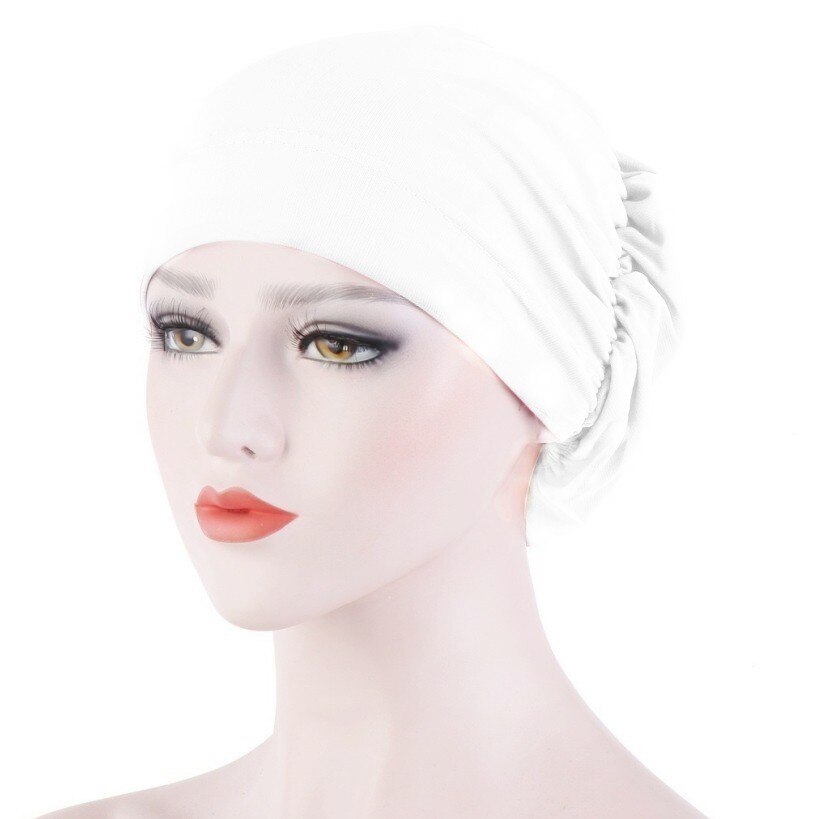 Vrouwen haaruitval sjaal elastisch dame kanker chemo pet moslim tulband hoed arab hoofddoek muts hoofddeksels skullies effen kleur: Wit