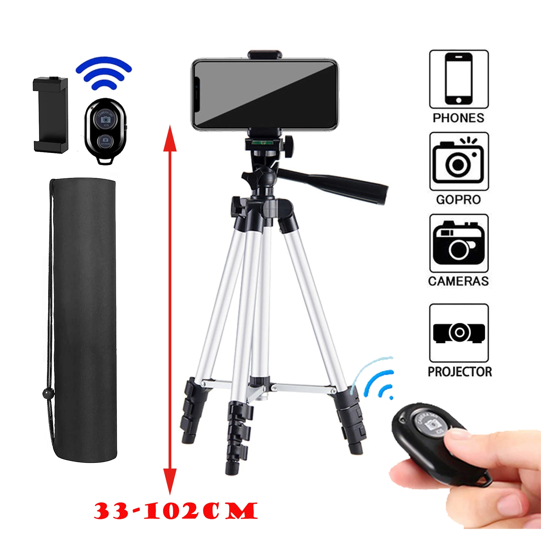 Statyw do aparatu telefonicznego Statyw ze zdalnym uchwytem na telefon Bluetooth Lekka, uniwersalna fotografia do lustrzanki cyfrowej Xiaomi Huawei: Srebrny