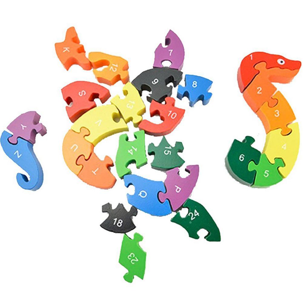 Wooden Children Learning Aids 3D Alphanumeric Colorful Environmental Double-sided Puzzle Educational Toys